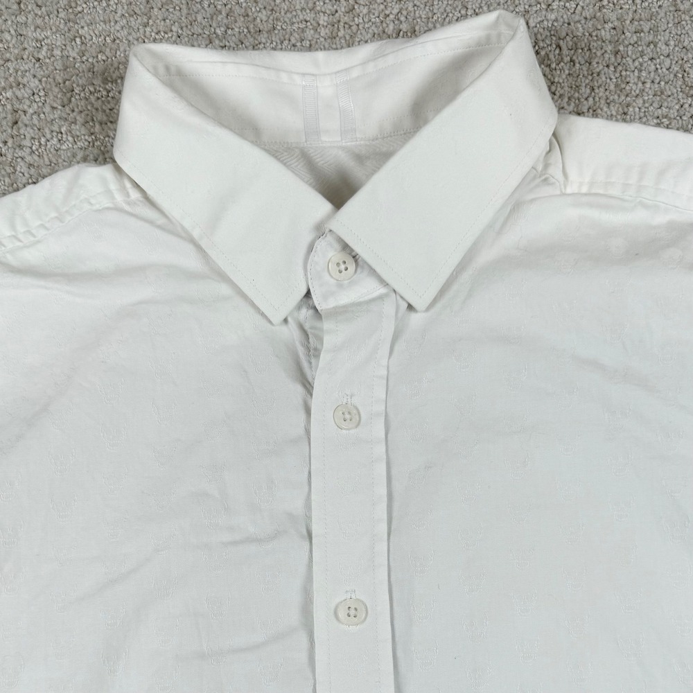 Robert Graham Mens Large White Skull Jacquard Short Sleeve Button Up Shirt